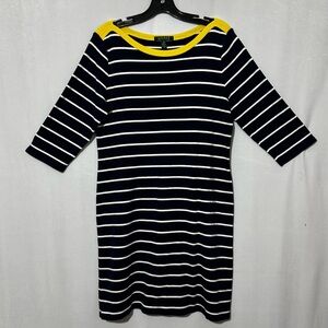 Lauren Ralph Lauren Navy Striped Nautical Boatneck Dress - Yellow Trim XL